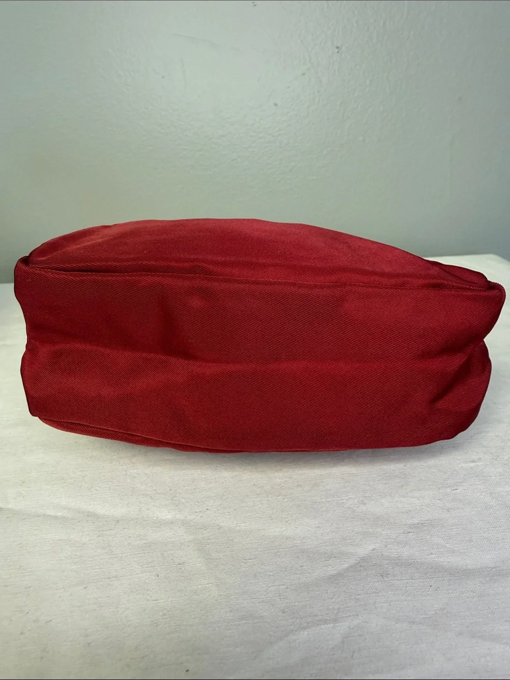 Prada Red Tessuto Nylon Triangle Logo Cosmetic Makeup Pouch Bag Italy
